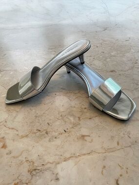 Charles & Keith Kitten Heel Metallic Slide Shoes Pumps